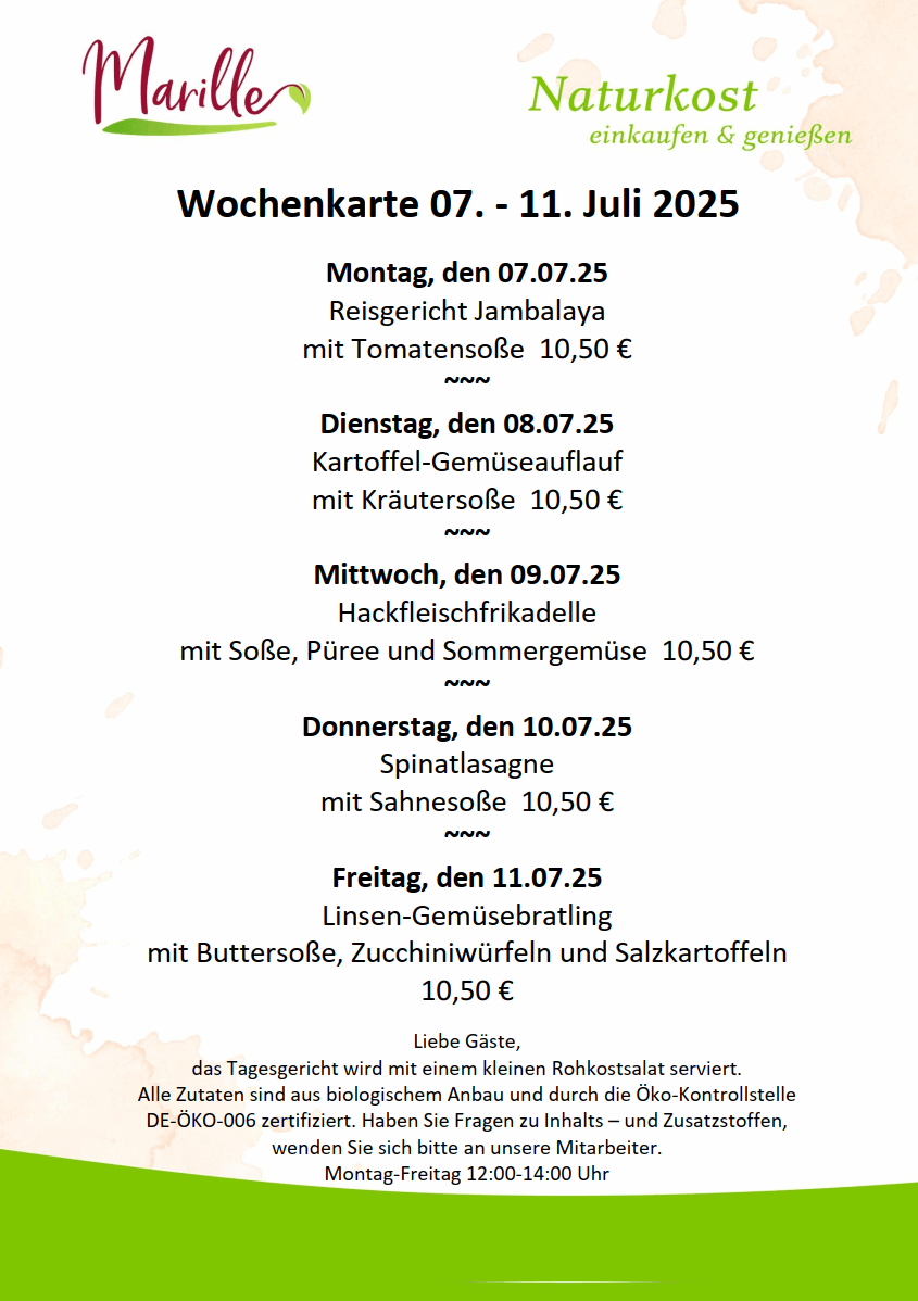 Aktuelle Wochenkarte des Mittagstischs der Marille