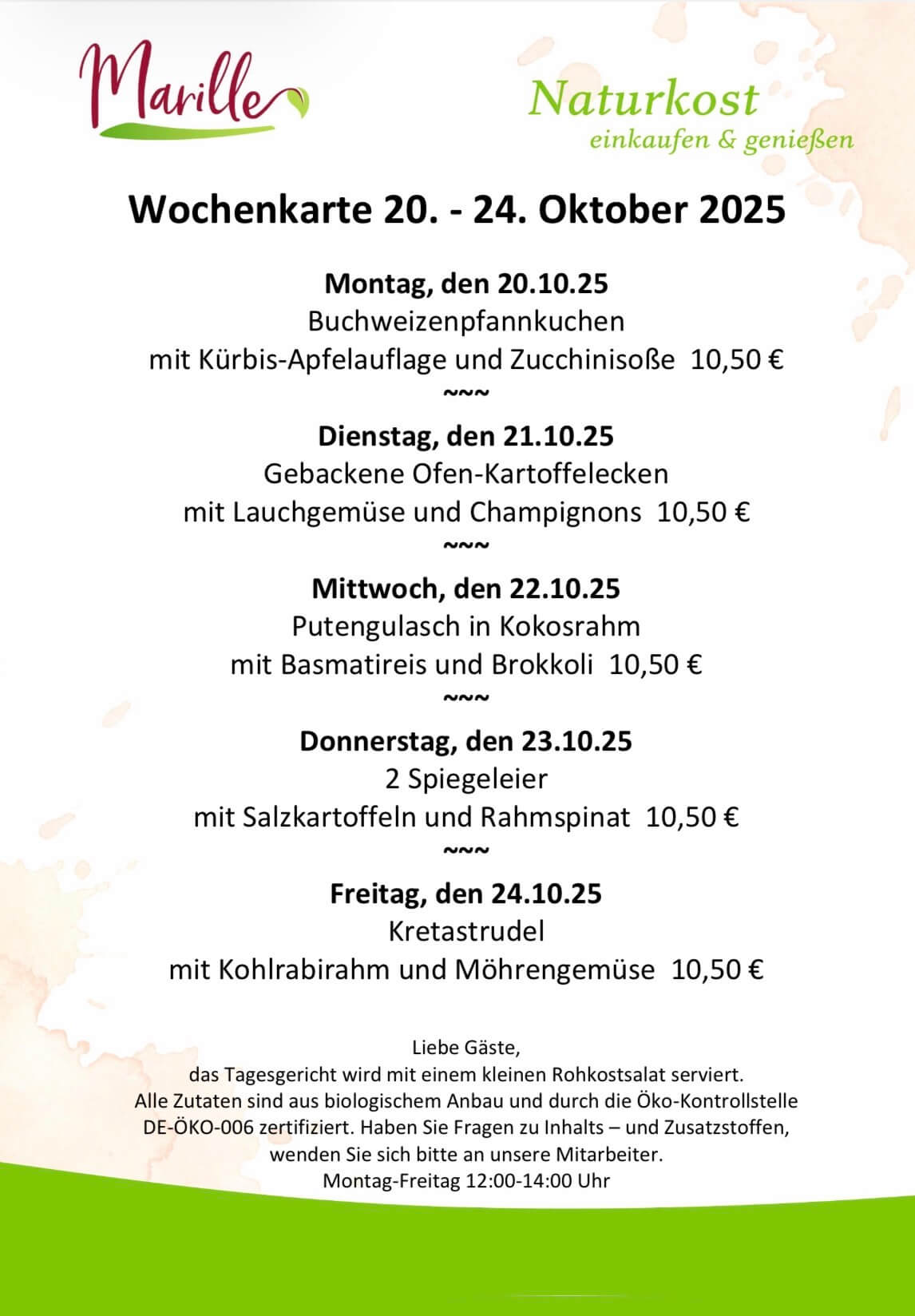 Screenshot Aktuelle Wochenkarte des Mittagstischs der Marille