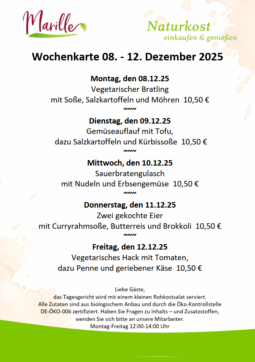 Aktuelle Wochenkarte des Mittagstischs der Marille