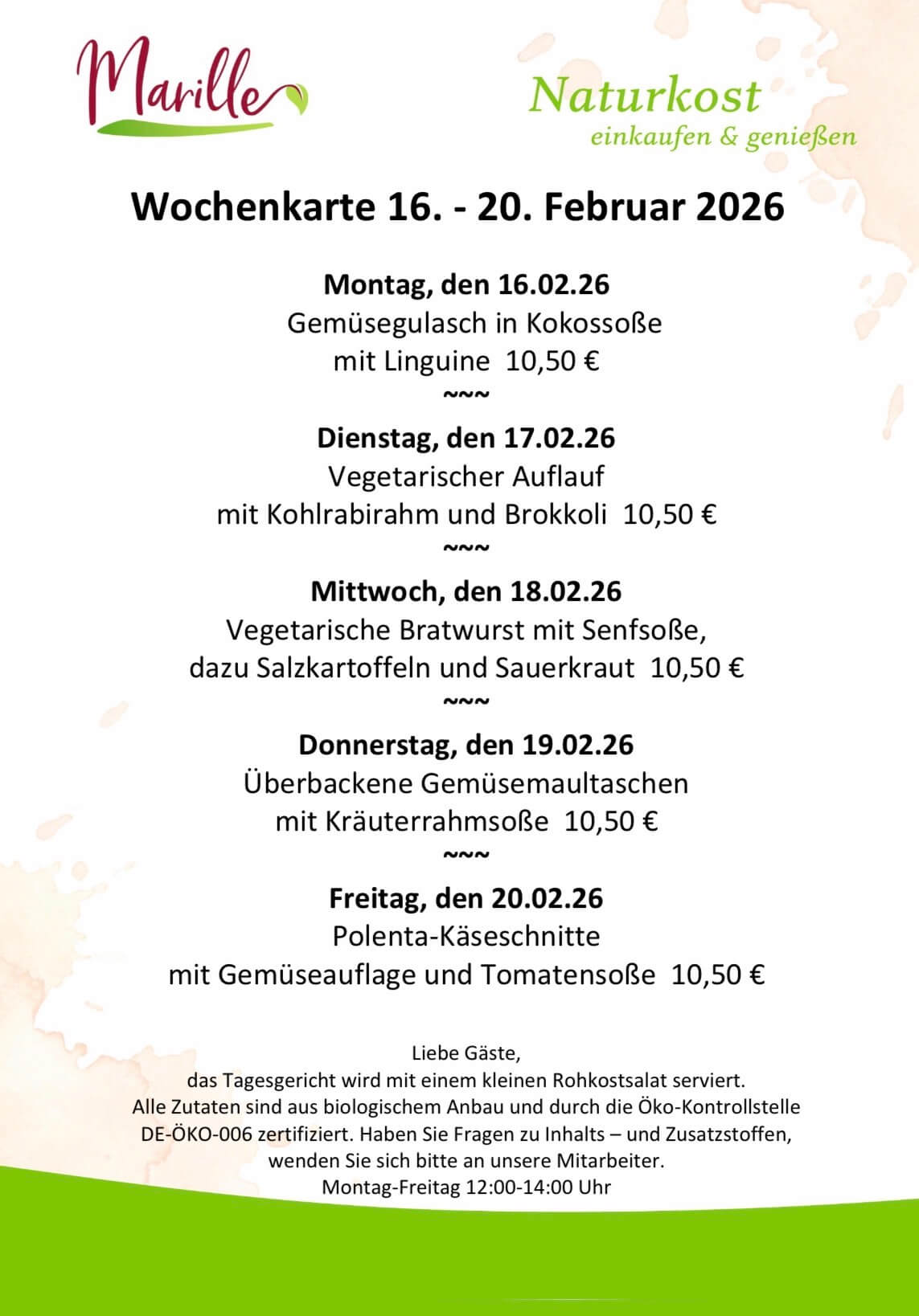 Screenshot Aktuelle Wochenkarte des Mittagstischs der Marille