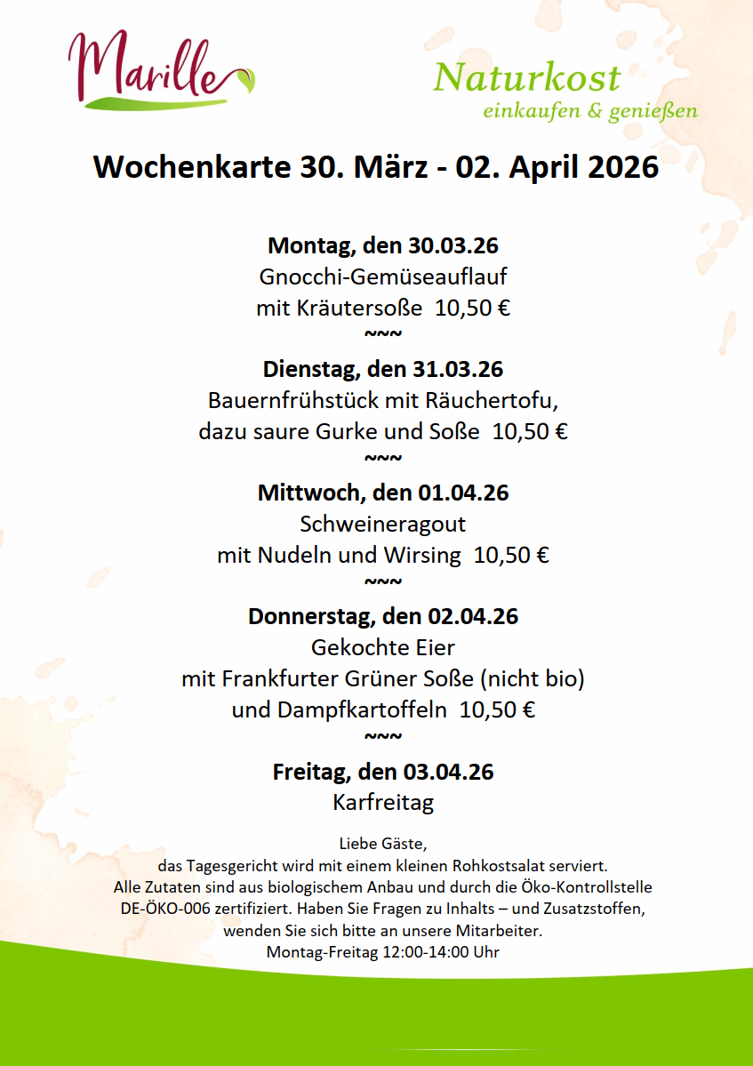 Aktuelle Wochenkarte des Mittagstischs der Marille