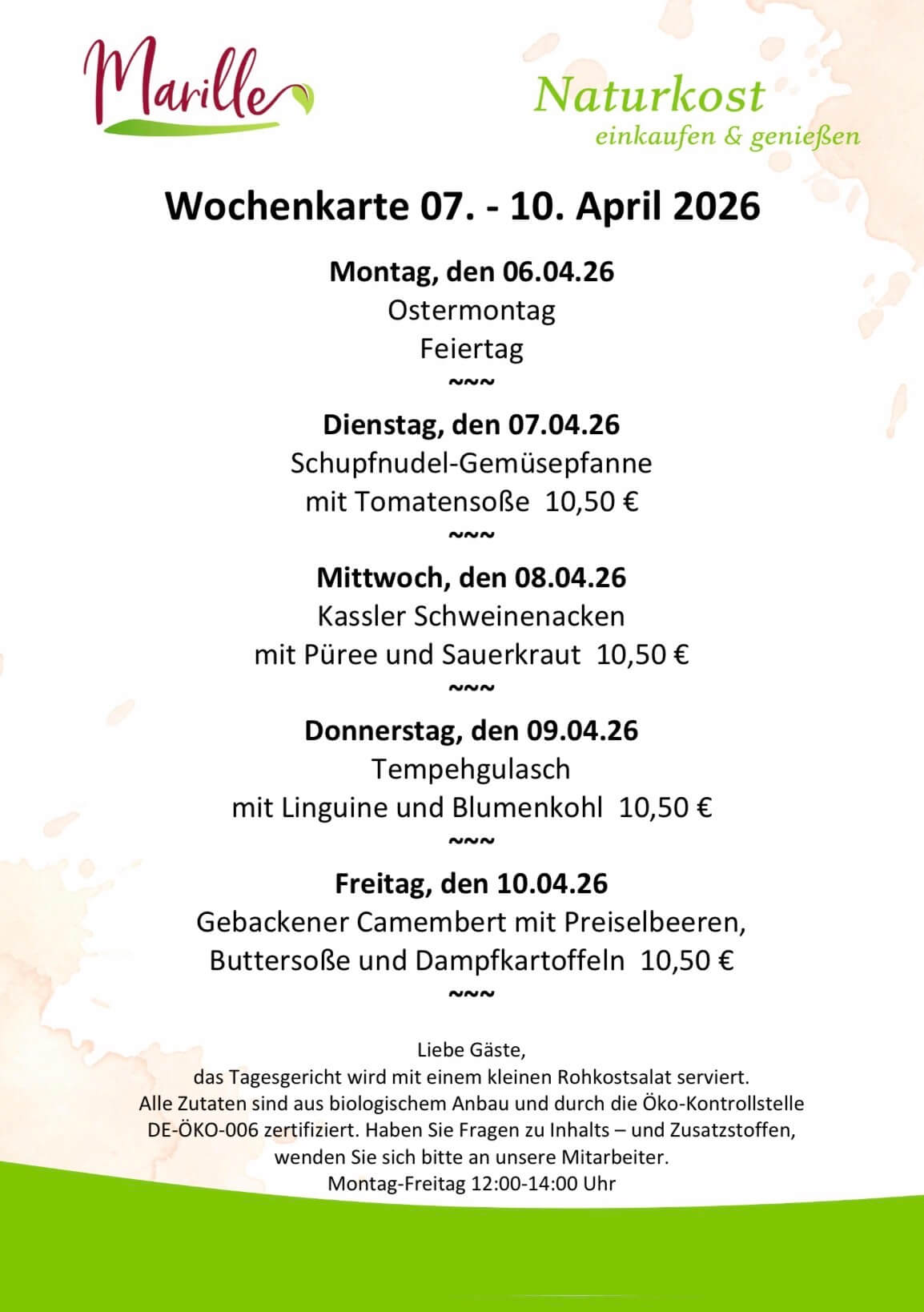 Screenshot Aktuelle Wochenkarte des Mittagstischs der Marille